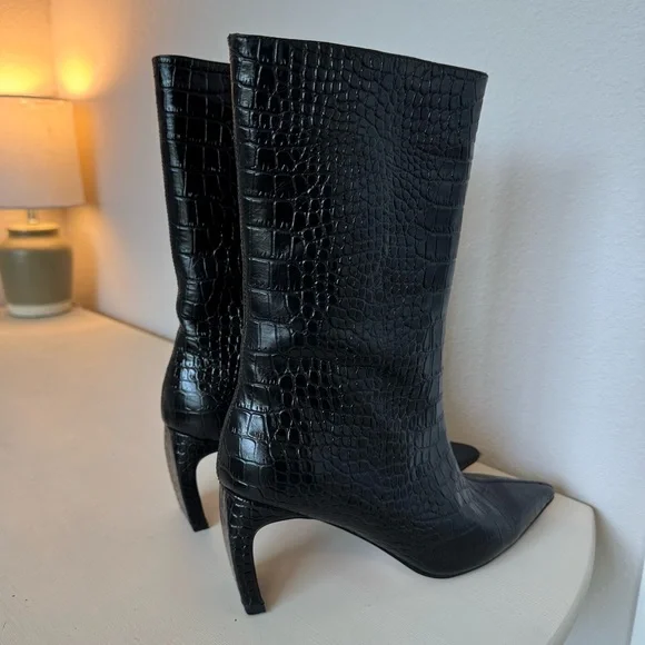 Alias Mae Jax Black Crocodile Mid Calf Boot